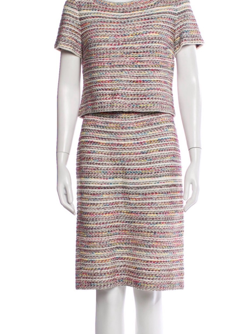 St. John Multicolor Tweed Midi Dress in Pastel Stripes